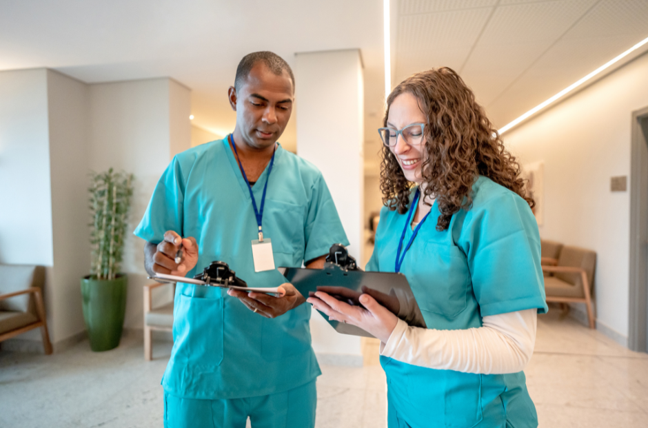 two medical field workers at work